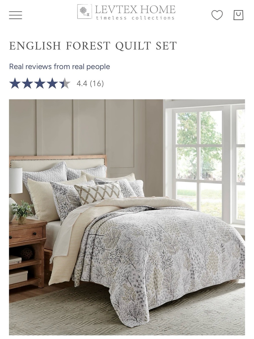 Levtex Floral Forest Comforter 3 pcs Set in Cream and Gray 🩶🤍🤎 100 % cotton..